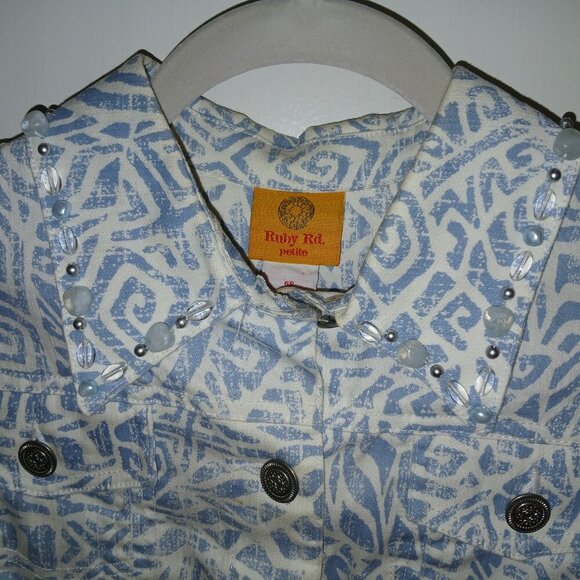 Ruby RD BLUE AND WHITE DENIM JACKET, JEWELED COLLAR, STRETCH, SIZE 6P - Picture 2 of 7
